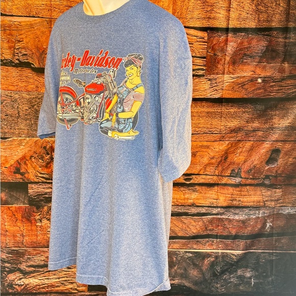 Harley-Davidson Blue Tee with Red Motorcycle Graphic - Picture 5 of 12